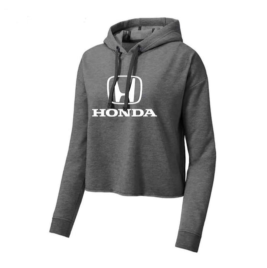 Honda Ladies Gray Crop Hooded Sweatshirt